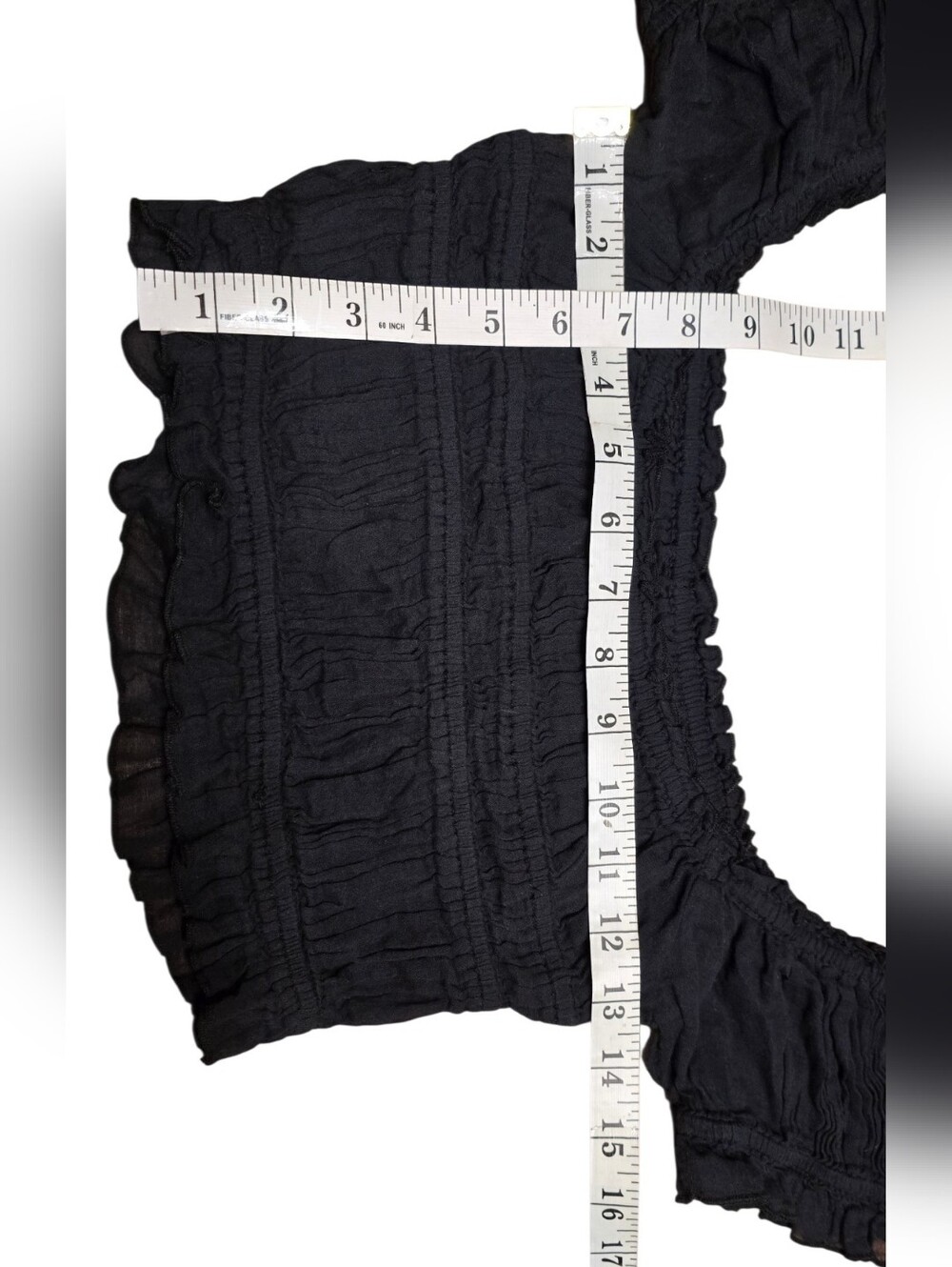 Free People FP One Black Smocked Off Shoulder Crop Top Gauze Stretch Ruffle XS - Picture 6 of 9